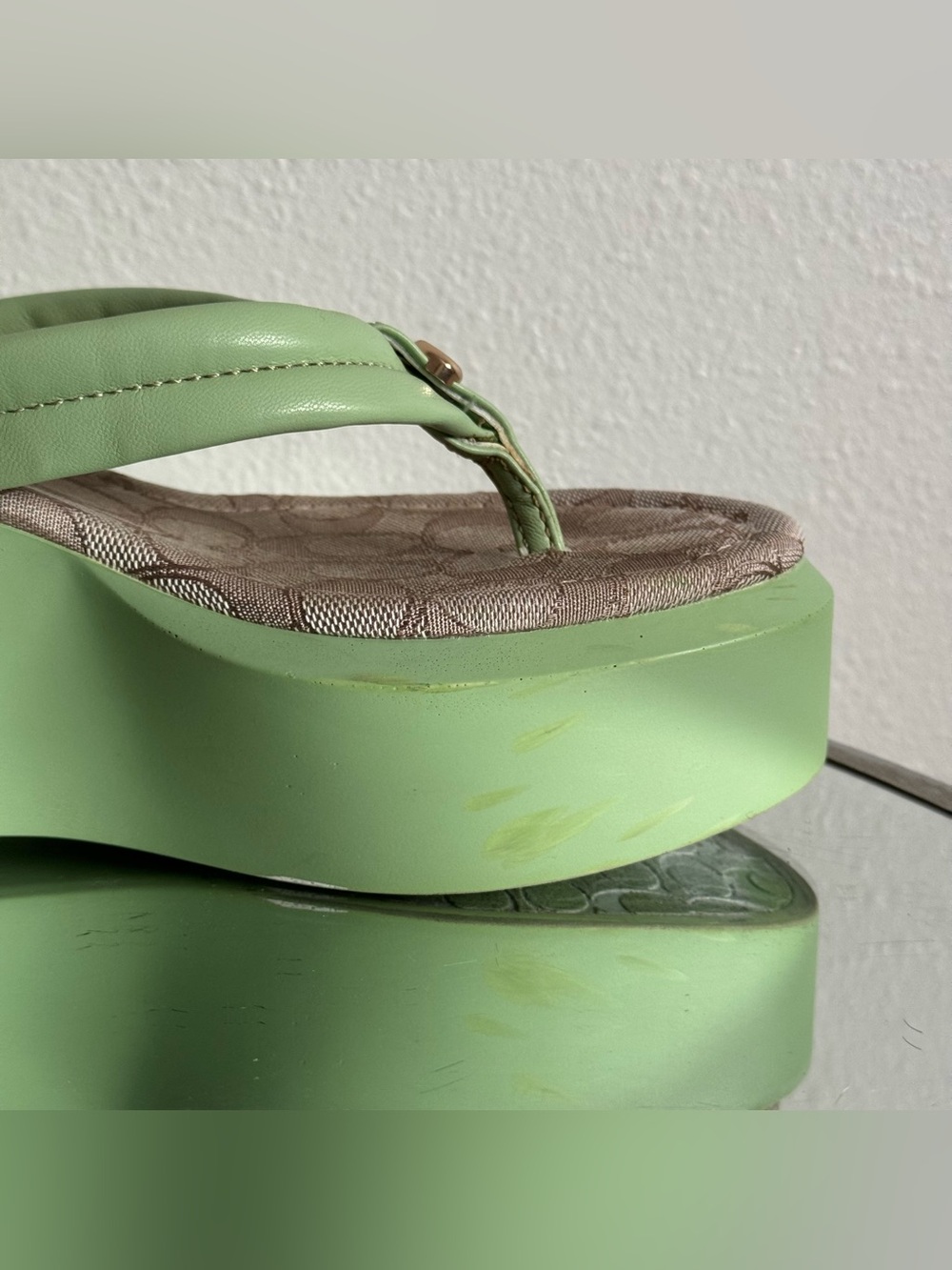 COACH Pistachio Green Leather Y2K Franki Monogram Platform Sandal Flip Flops - Picture 5 of 14